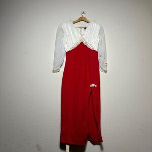 VTG Dollar USA Classic Elegant Long Dress Women L 80s White Sequin Red Zip Retro
